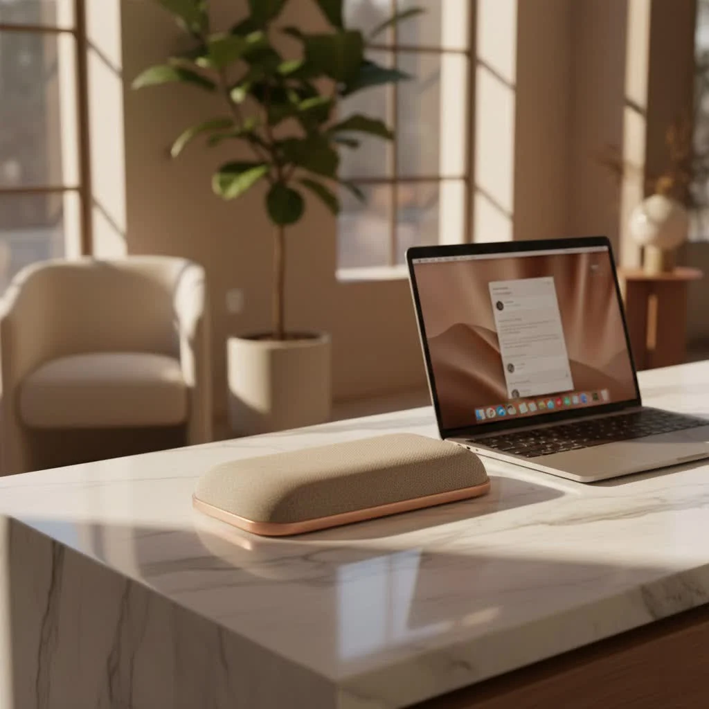 Ergonomic mouse wrist rest supporting a hand on a desk