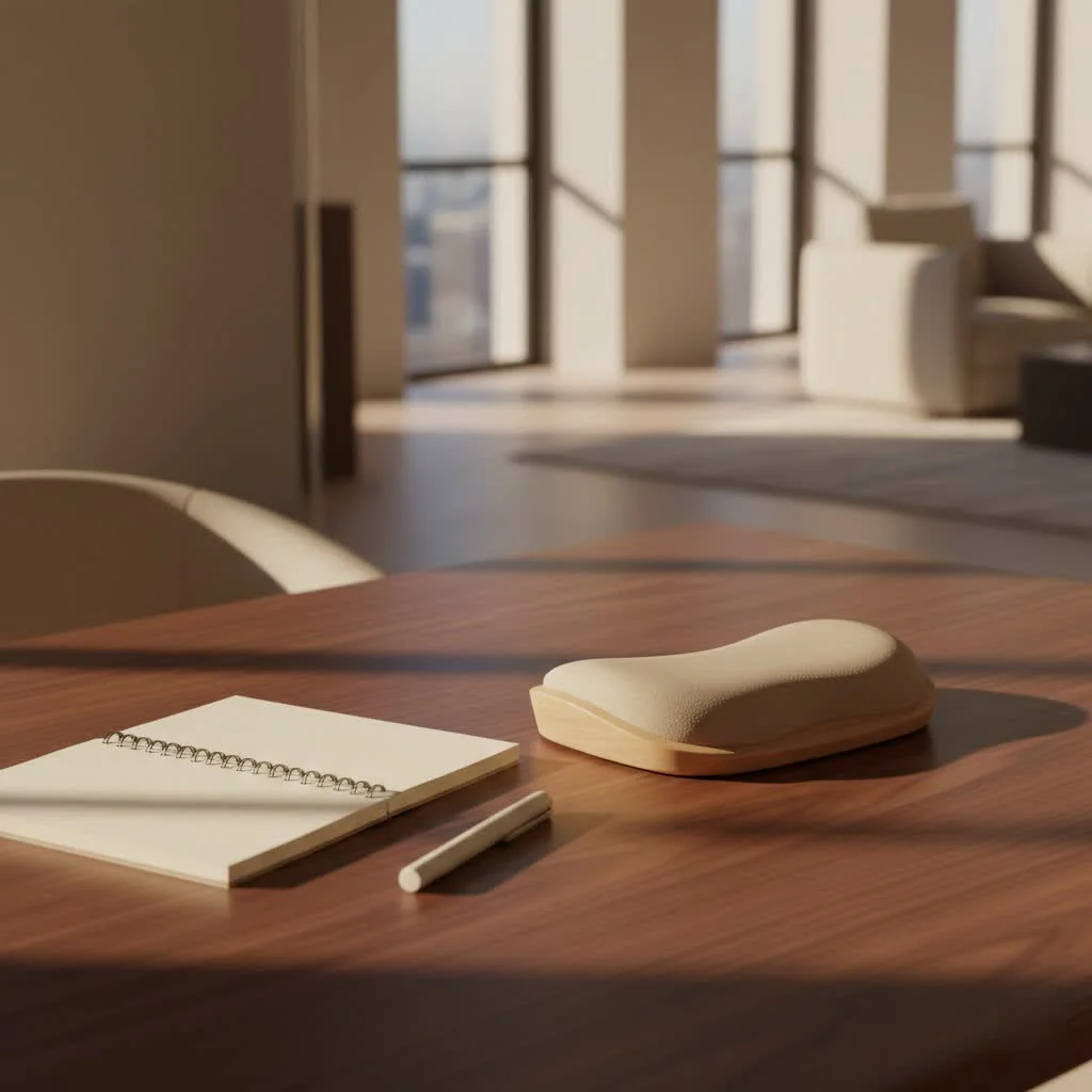 Elegant wooden keyboard wrist rest on a desk